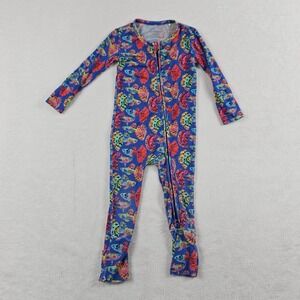 Muse Threads Bamboo Guppy Fish Print Zipper Romper Sleeper Blue 12-18M